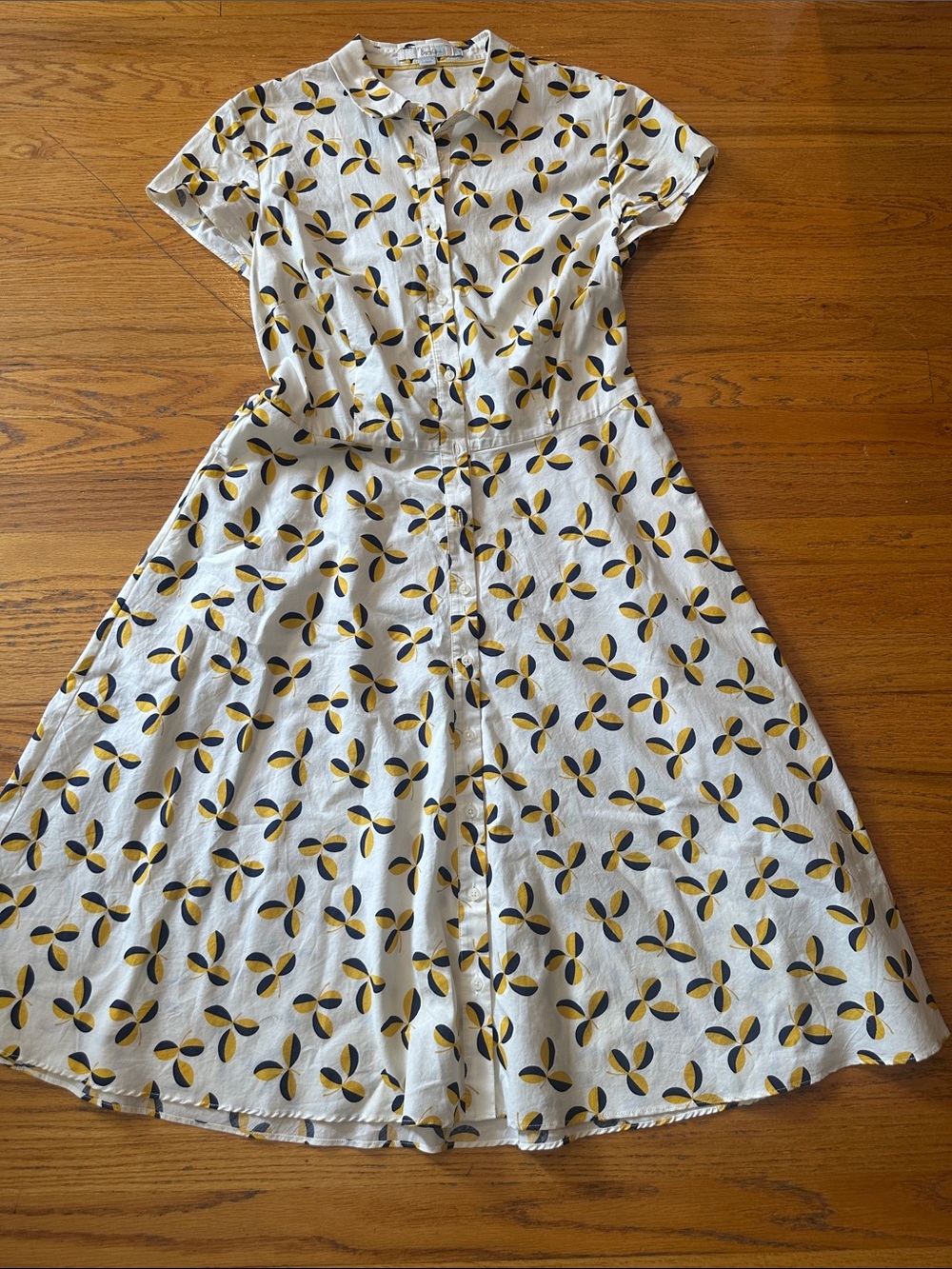 Boden White Button-Front Floral Dress- Size 8L